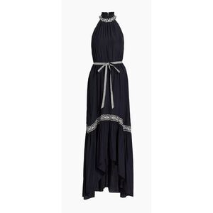 Ramy Brook Terra High-Neck High-Low Dress‎ Women's Small Black Halter Tie Waist